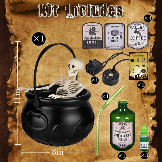 Halloween Decorations Indoor - Cauldron Halloween Decor with Magic Floating Potion Bottles and Diffuser - Black Plastic Witches Bowl Hocus Pocus Party Decoration for Spooky Vintage Home Kitchen Table, Well Soon Gift