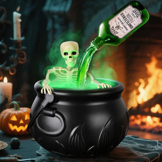 Halloween Decorations Indoor - Cauldron Halloween Decor with Magic Floating Potion Bottles and Diffuser - Black Plastic Witches Bowl Hocus Pocus Party Decoration for Spooky Vintage Home Kitchen Table, Well Soon Gift